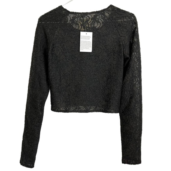 CHASER Lace Long Sleeve Crop Top Size XS NWT Sheer Grey Black Sexy Club Party - Picture 3 of 6